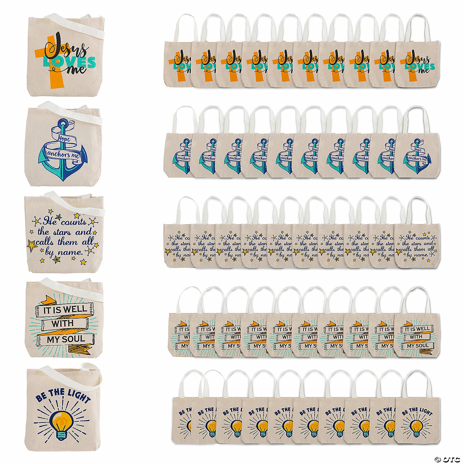 Deals π Bulk 8" x 8" Mini Religious Canvas Tote Bag Assortment - 50 Pc. π